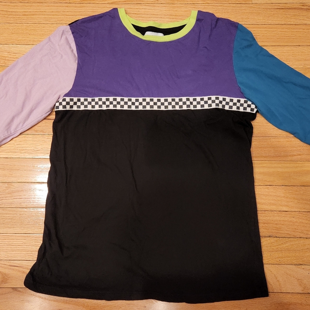 T-Bar x Cotton On Colorblock Checkerboard 3/4 Long Sleeve Shirt Tee Size L